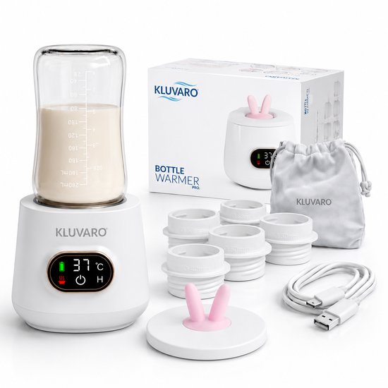Kluvaro Flessenwarmer - Draagbare Flessenverwarmer voor Onderweg - Zeer Snel - Slimme timer - Geschikt voor alle merken - Wit