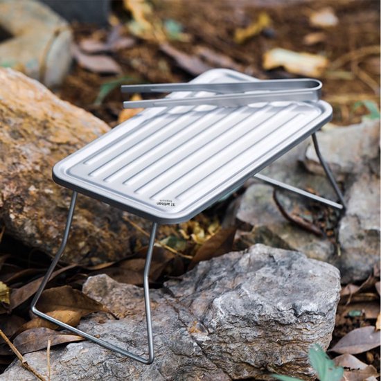 Draagbare Grill - Opvouwbare BBQ - Buiten Koken - Lichtgewicht Titanium - 27 cm Uitgevouwen - Zilverkleurig — afbeelding 3