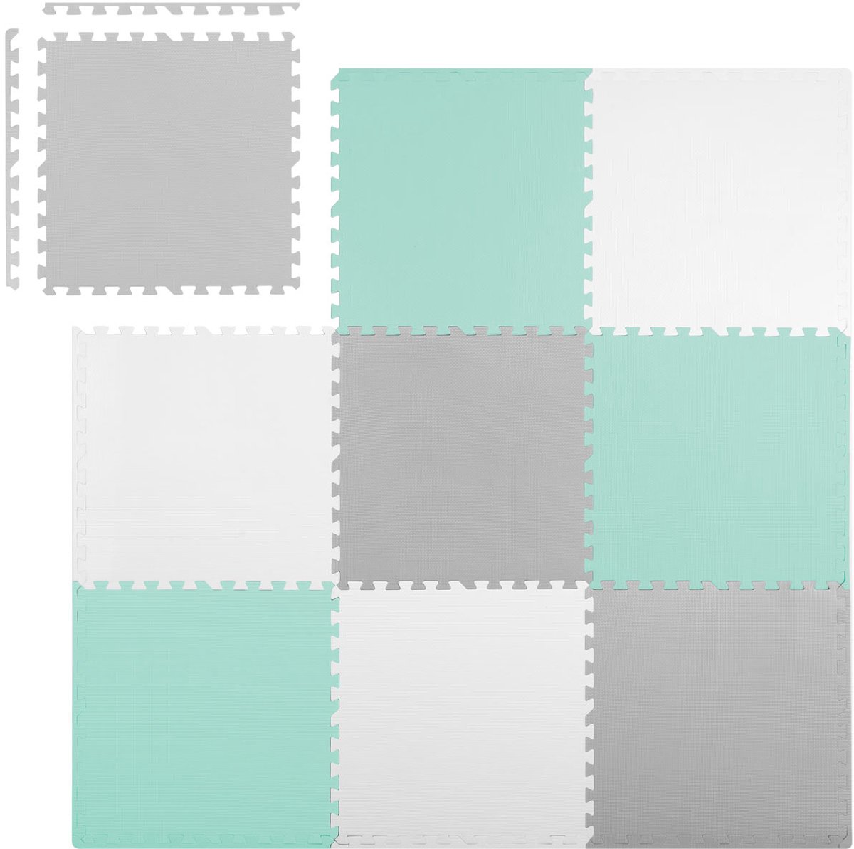 RicoKids - Speelmat Puzzel - 180x180cm - Grijs-Turkoois - Veilig en Antiallergisch