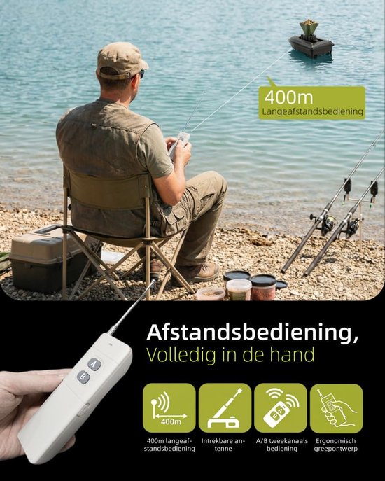 Aasstrooier, voerboot, 8 meter spreidingsbereik, universele montage en karpervissen. — afbeelding 3