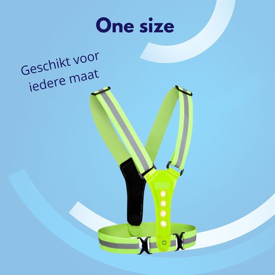 One size: Geel reflecterend veiligheidsvest met lichtjes, geschikt voor elke maat.