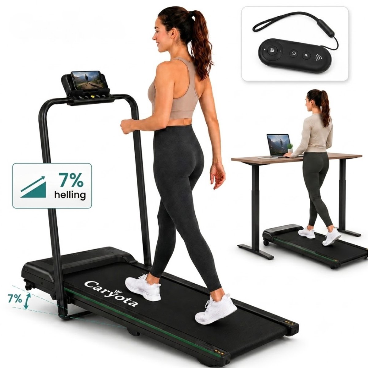 Caryota Loopband Inklapbaar - 1-12 km/u - Wandelband - Calorieënteller - Telefoonhouder - 7% Helling - Schokdemping - Afstandsbediening - Voor Thuis
