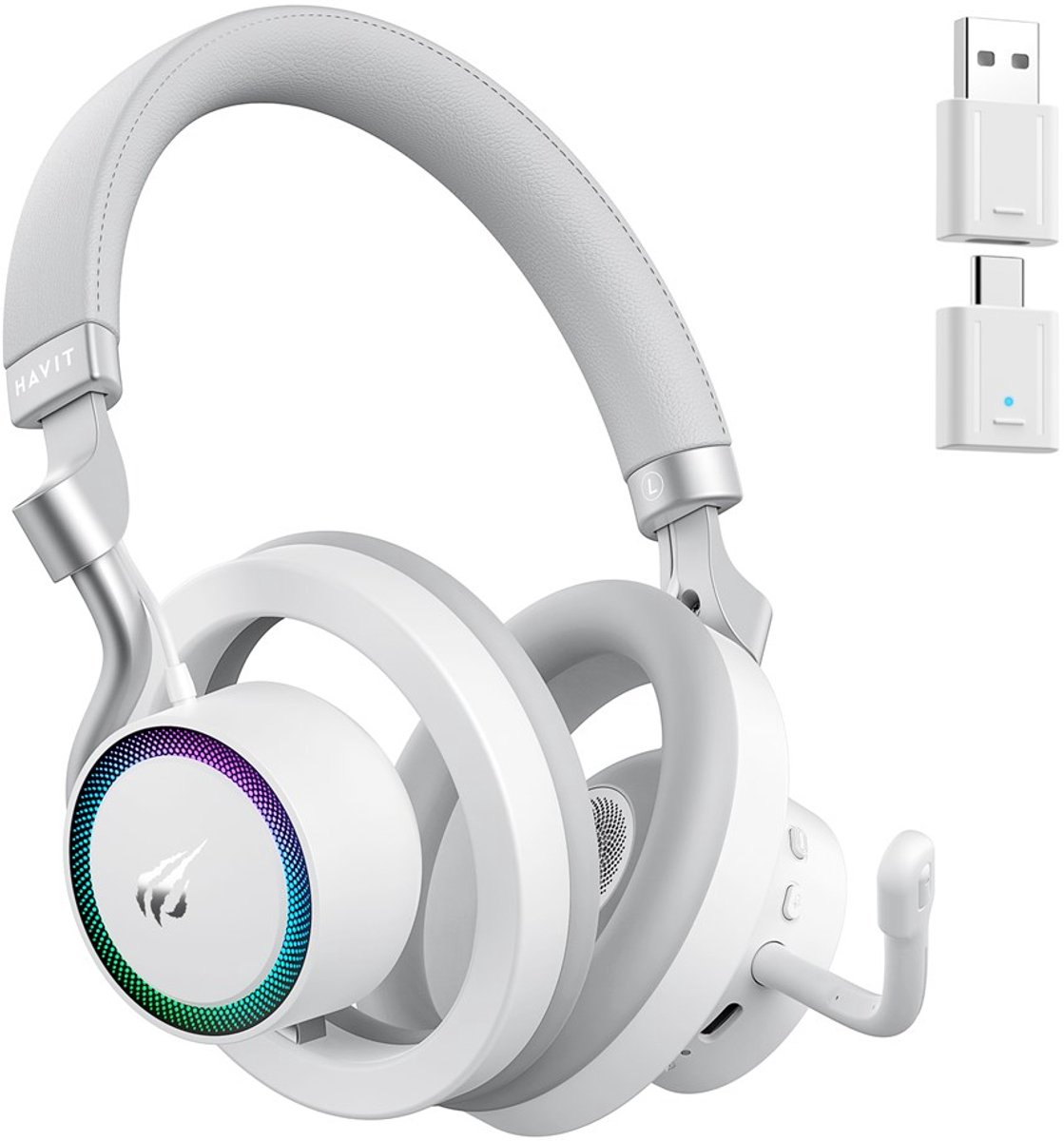 Havit Fuxi H8 - Draadloze Gaming Koptelefoon - Wit - 3D Geluid - Head-tracking