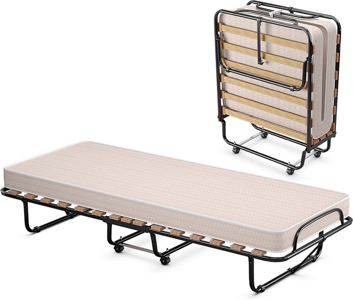 Inklapbaar logeerbed - Reisbed vouwbed - Gasten slapen comfortabel - Traagschuim matras - 80 x 190 cm - Zwart