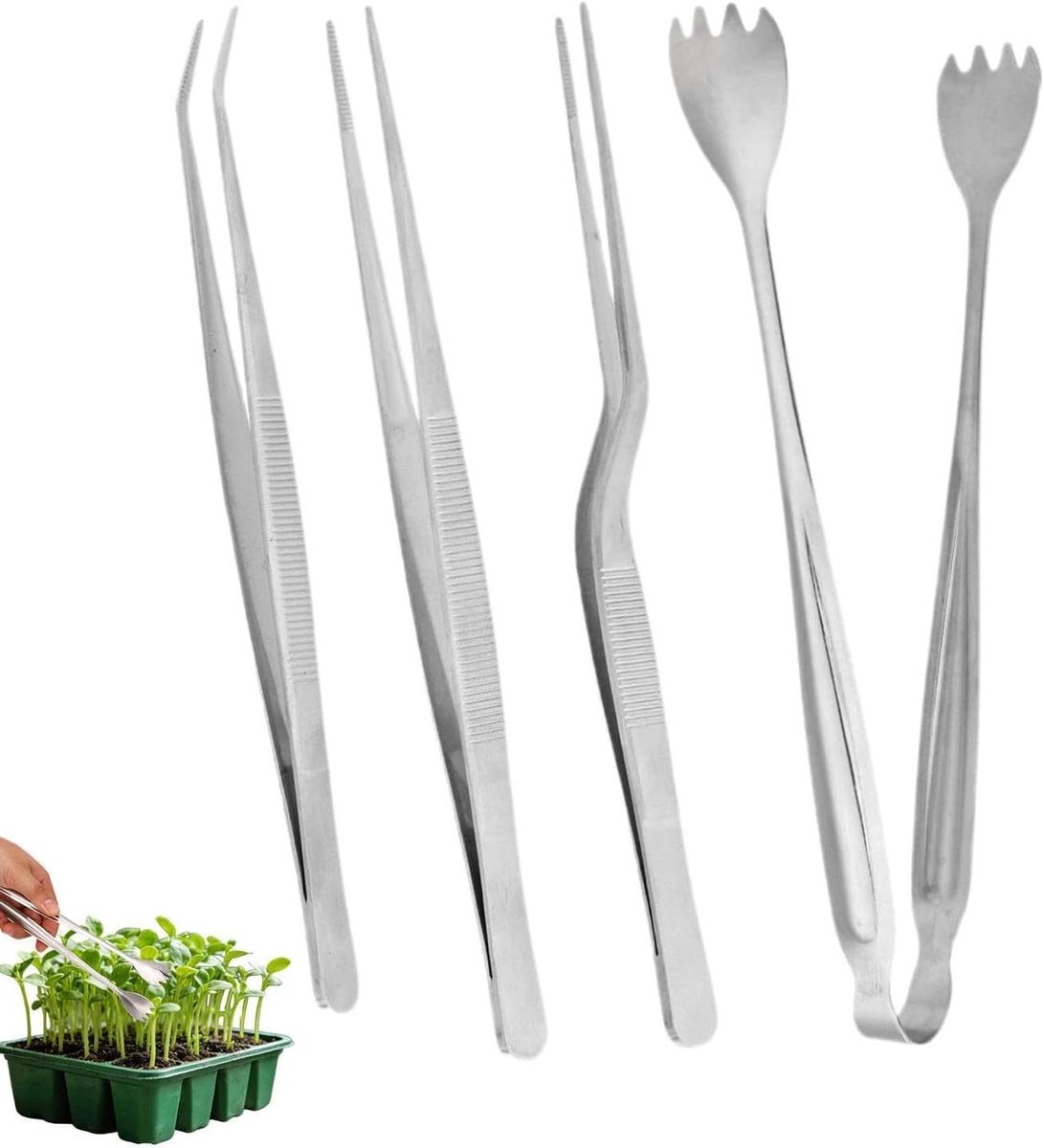 Pincet voor planten - Stektang zaailingen - Verplanten tuin - Antislip grip - 25 cm - Zilver