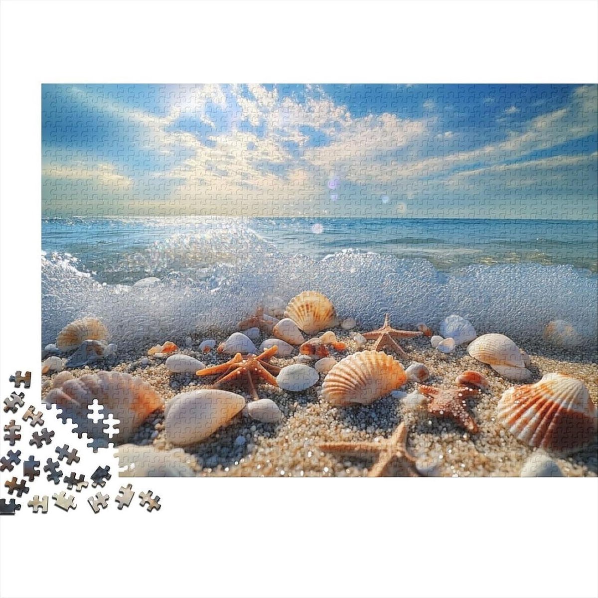 Strandschelpen Puzzel - Zeegezicht Legpuzzel - Ontspanning Thuis - 1000 Stukjes - 52 x 38 cm - Kleurrijk