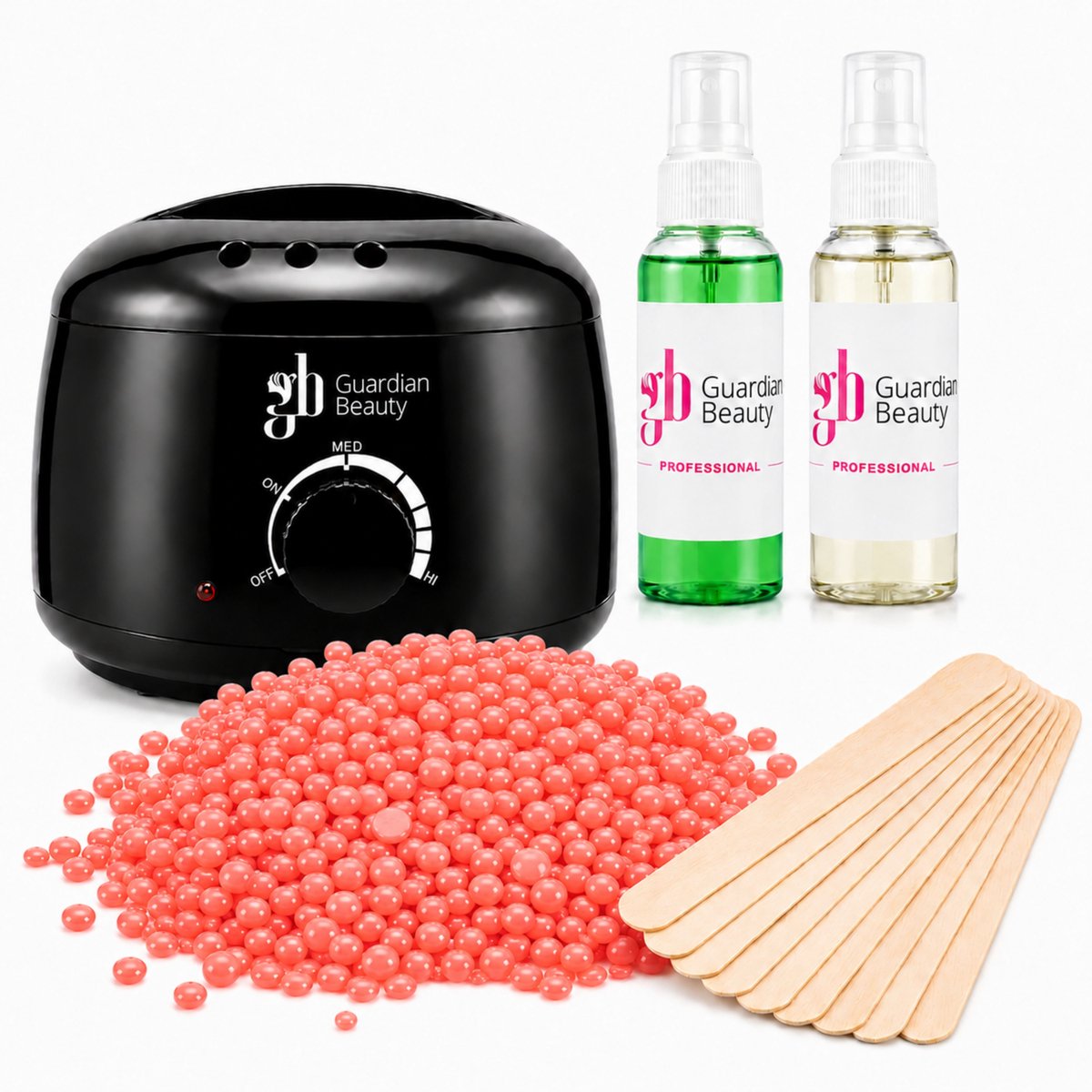 Guardian Beauty Wax Warmer SET - Ontharingset - Zwart - 500g Rose Harde Wasbonen - 60ml Pre en Na Wax Spray + 20 stuks Spatels