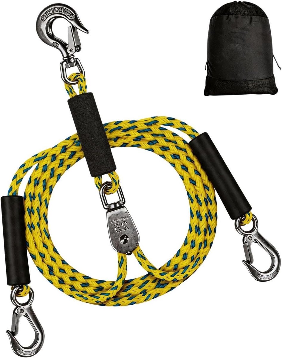 Boot Sleepkabel - Watersport Trekband - Waterskiën Wakeboarden - 360 Draaibare Katrol - 2.4 Meter - Geel Blauw