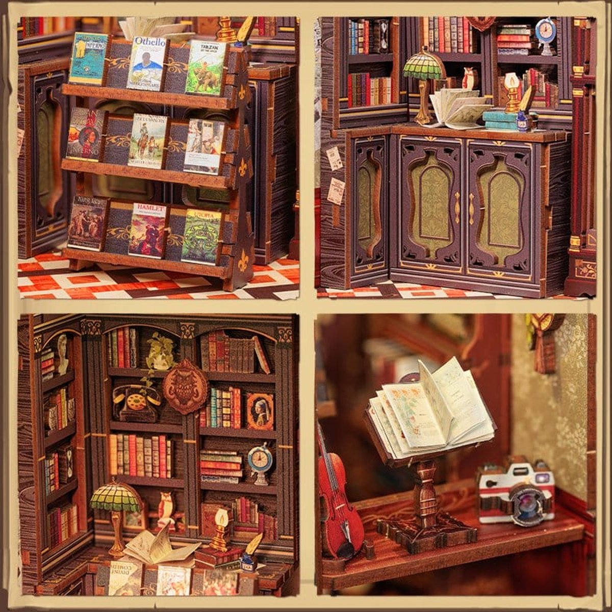 CuteBee Book Nook - Modelbouw - Houten 3D Puzzel - DIY Bouwpakket Volwassenen en Volwassenen - Boekensteun - Boekenhouder - Owl Bookstore — afbeelding 7