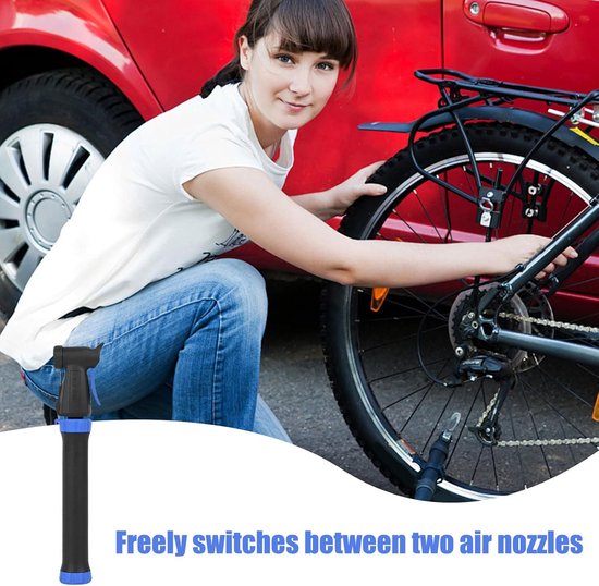 Kleine fietspomp - Mini inflator - Fietsbanden oppompen - Hoge druk output - Compact formaat - Zwart blauw — afbeelding 5