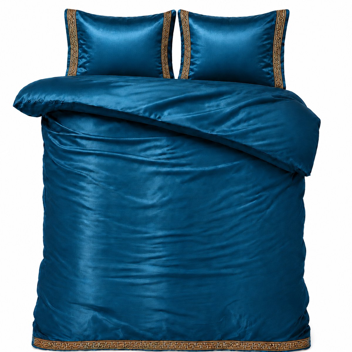 Dekbedovertrek Glans Satijn - 140x220 cm - Petrol - Lace - Inclusief Kussensloop - Luxe Uitstraling