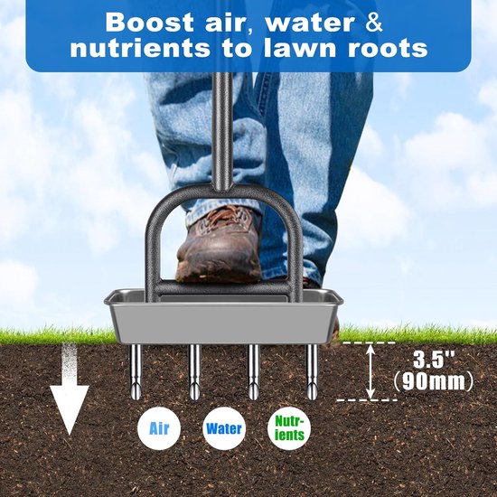 Handmatige plug-aerator voor gazon en tuin - roestvrijstalen 4-kern luchtfilter met rubberen grip van Woowttz — afbeelding 3
