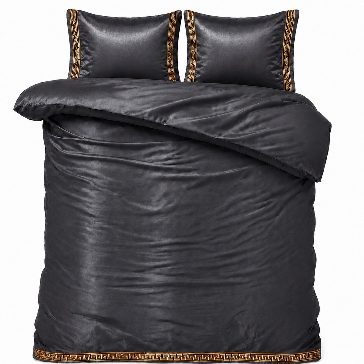 Dekbedovertrek Glans Satijn - 240x220 cm - Grijs - Lace - Inclusief Kussenslopen - Luxe Uitstraling