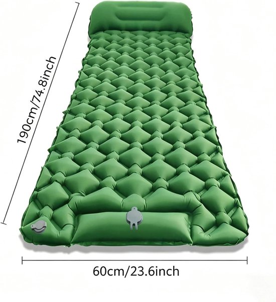 Zelfopblazende Isomat - Kampeer Matras - Outdoor Kamperen - Ingebouwde Voetpomp - 190 x 60 cm - Groen — afbeelding 3