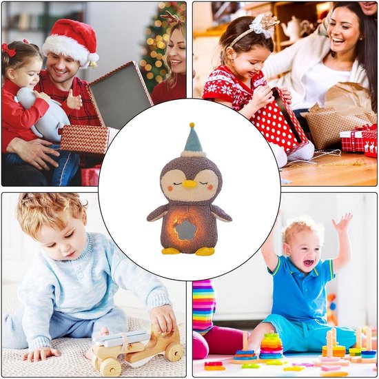 Pluche Pinguïn - Knuffelbeest Muziek - Rustgevend Slapen - Ademhalingssimulatie - 28 cm - Paars Grijs — afbeelding 3