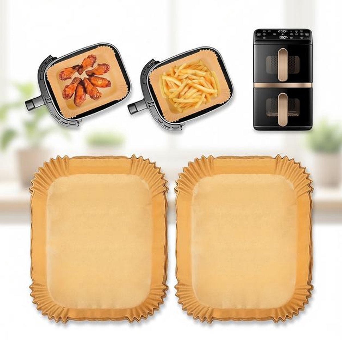 Maison Elara 120 stuks bakpapier voor heteluchtfriteuse, geschikt voor dual-zone modellen