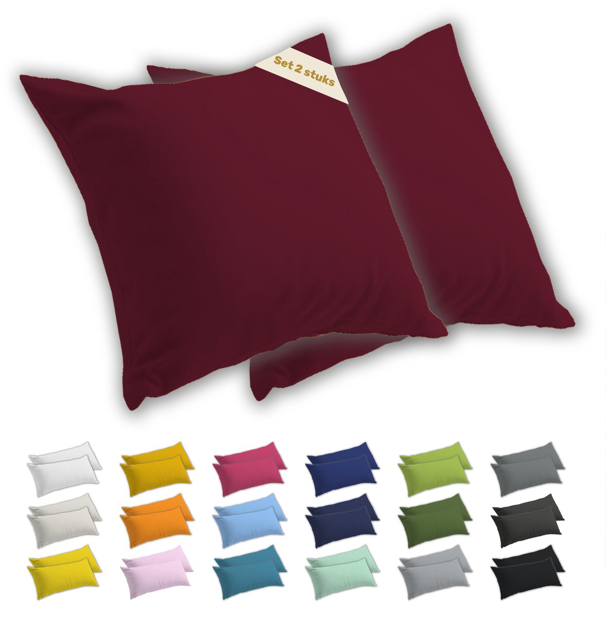 Lavea® Kussenslopen 65x65 cm Set van 2 – Kussenhoezen van 100% Zachte en Ademende Jersey Katoen met YKK Ritssluiting – Bordeaux