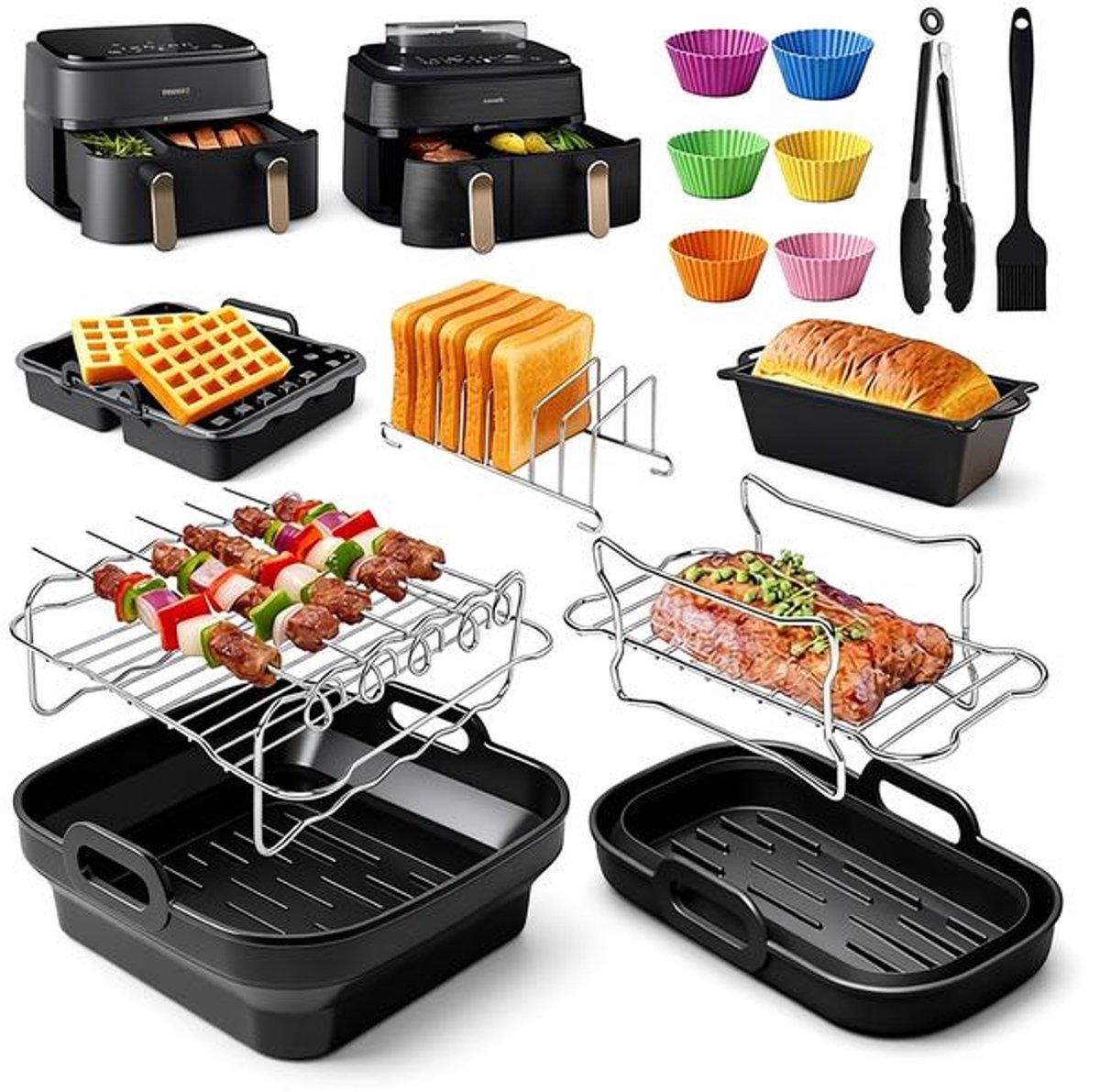 Maison Elara 15-delige siliconen bakvormset voor Philips Airfryer Dual Basket 3000-5000 serie 9L