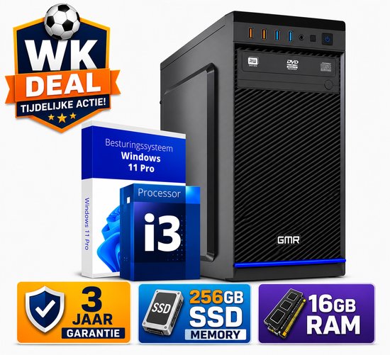Desktop Computer Intel Core i3 | 16GB RAM | 512GB SSD | Windows 11 Pro | WiFi | DVD-RW | Office PC | Werkcomputer | Zakelijke Computer | Thuiswerk Computer | Thuiswerk PC | Studie Computer | Kantoor PC | Desktop PC | 3 Jaar Garantie