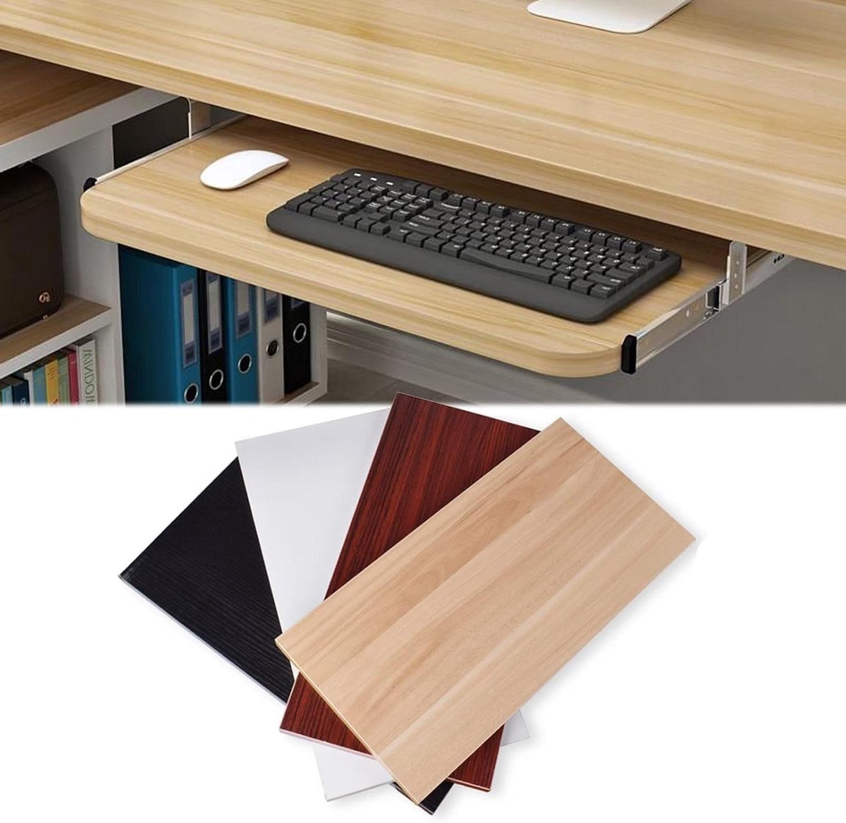 Toetsenbordlade Onder Bureau - Uitschuifbaar Plateau - Werkplek Verbeteren - Soepel Schuivend - 70cm Breed - Wit