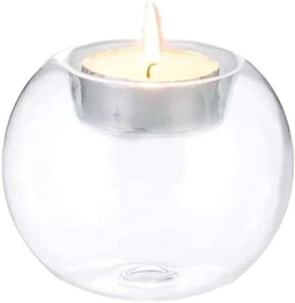 Waxinelichthouders Glas - Kandelaar Decoratie - Sfeervol Diner - Geometrisch Design - 8 x 6 cm - Transparant
