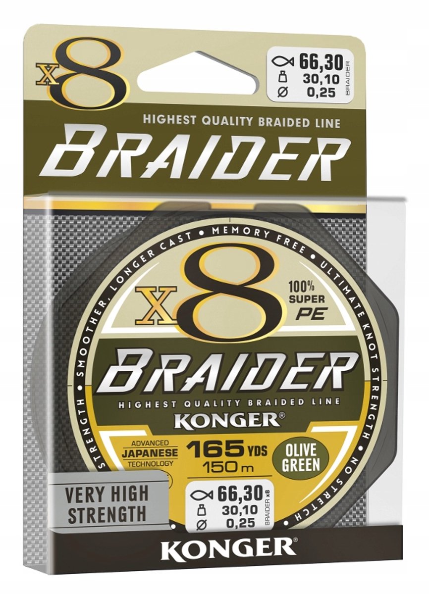 Konger Braider X8 Vlechtlijn Olive Green 0.25mm - 150m