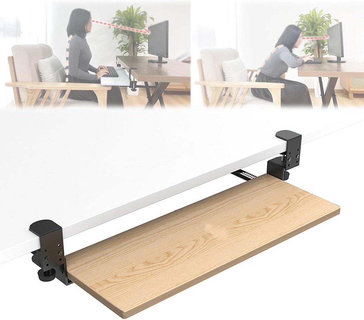 Toetsenbord Tray - Muis Houder - Werkruimte Optimaliseren - Uittrekbaar Met Klem - 55-75 cm - Zwart