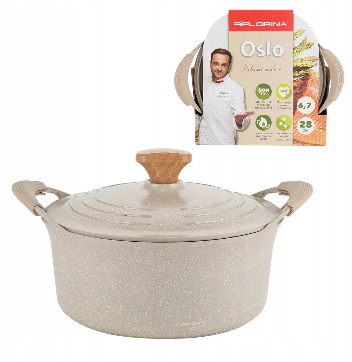 Florina Oslo Aluminium Pan 28cm 6.7L Beige Keramisch - Inductie & Gas