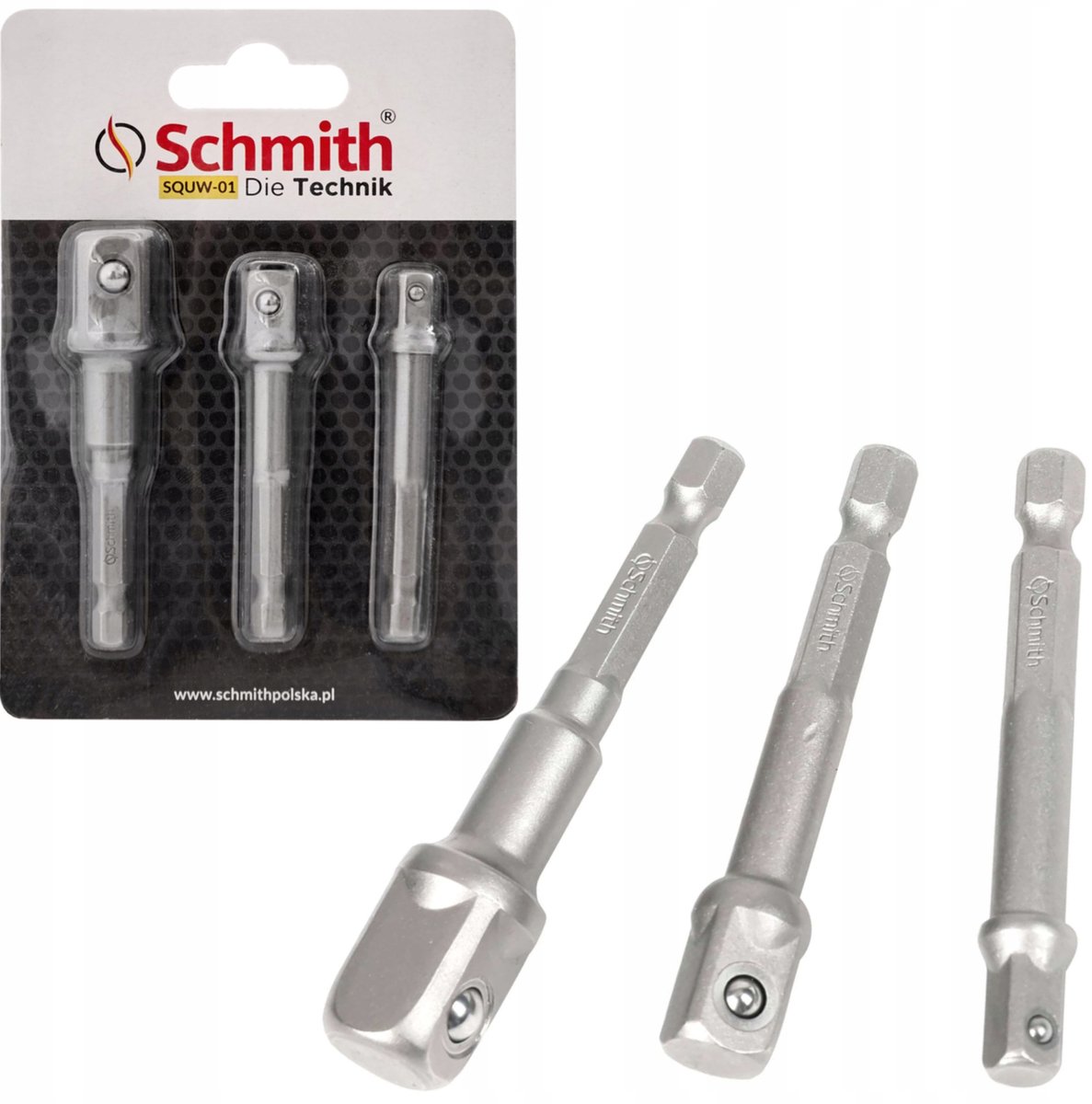 Schmith 3-delige Adapterset voor Schroefmachines 1/4", 3/8", 1/2"