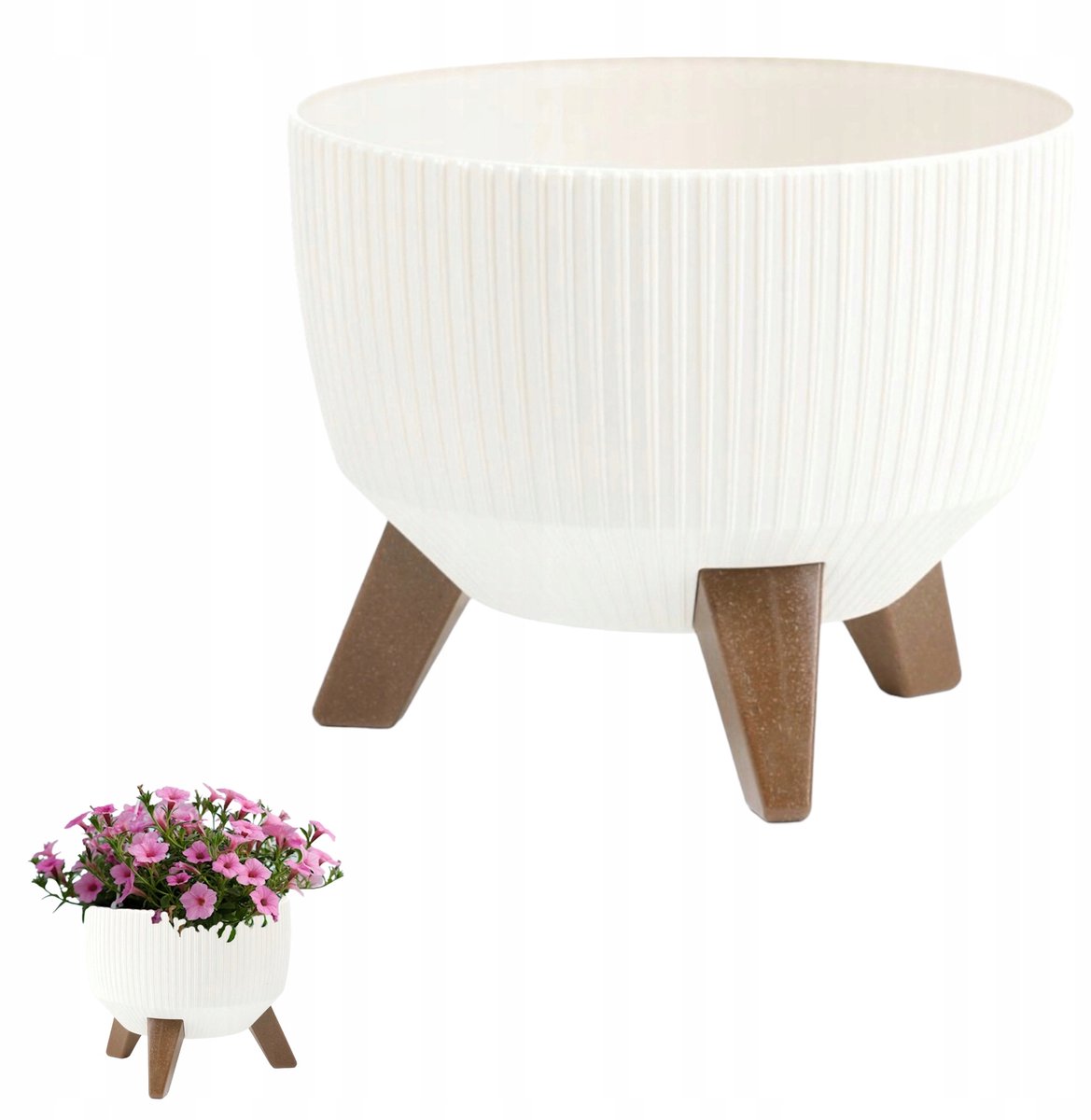 Bloempot op pootjes, 28 cm, crème, met binnenpot