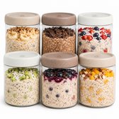 Deleca 6x Overnight Oats Potjes van Glas - Glazen Voorraadpotten met Deksel - Muesli Beker / Yoghurtbeker / Jampotjes - Ontbijt & Lunch - Luchtdicht Sluitsysteem - 500 ml