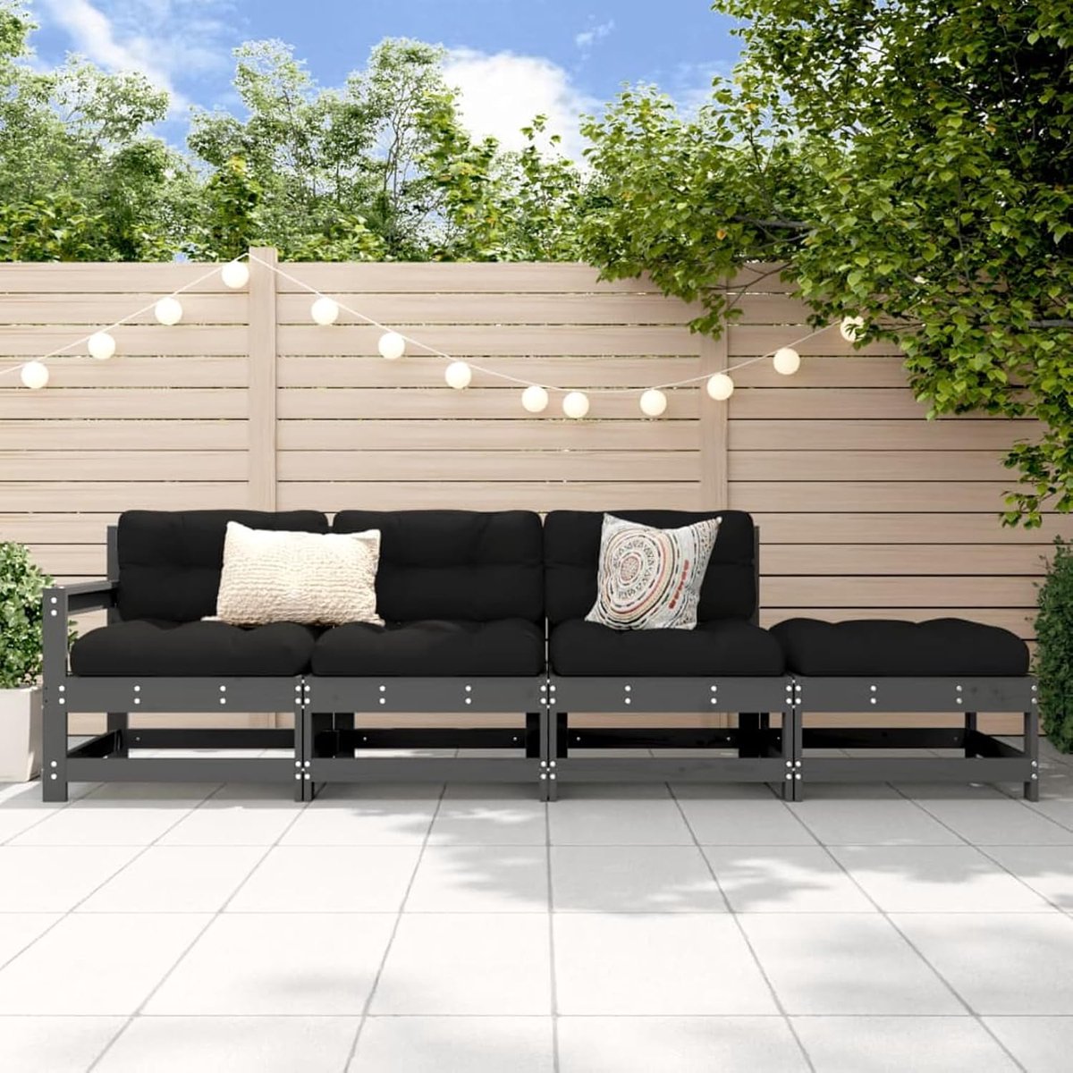 Nordic Pine Luxe 4-Delige Tuinloungeset met Kussens en Tafel – Polyrotan Lounge Sofa Set voor 4 Personen – Weerbestendig Design voor Tuin, Terras en Balkon – Grijs