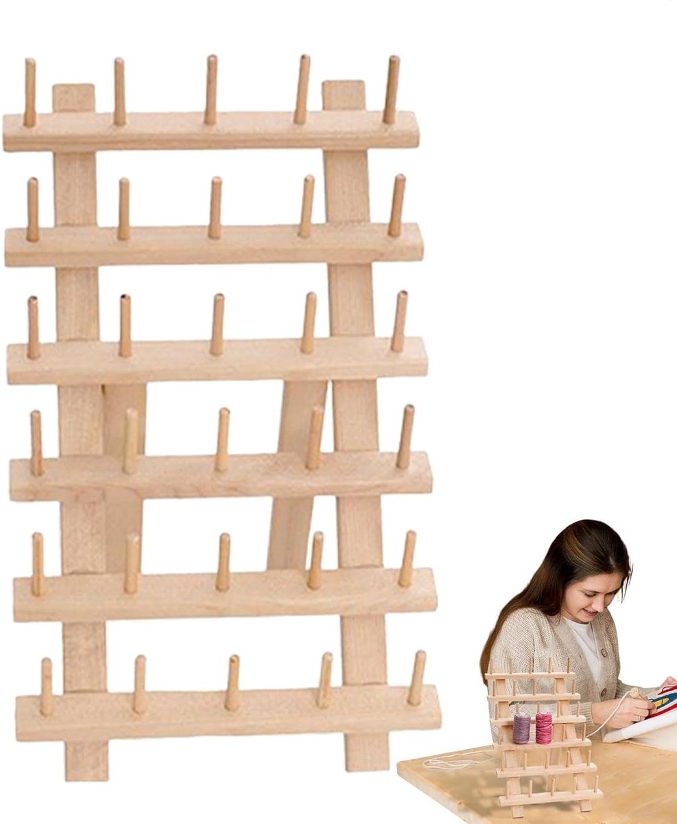 Draadrek - Spoelen organizer - Handwerk opbergen - Opvouwbaar ontwerp - 30 spoelen - Houtkleur