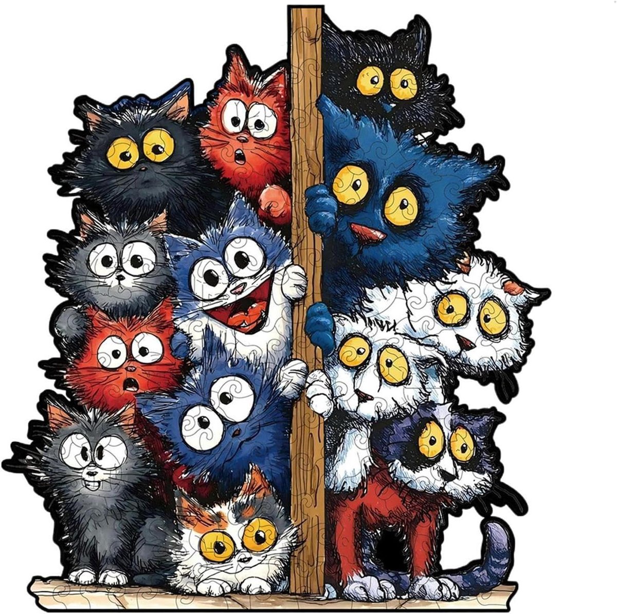 Houten Kat Puzzel - 3D Decoratie Kit - Ontspannende Hobby - Gelaagde Kunst - L - Gekleurd