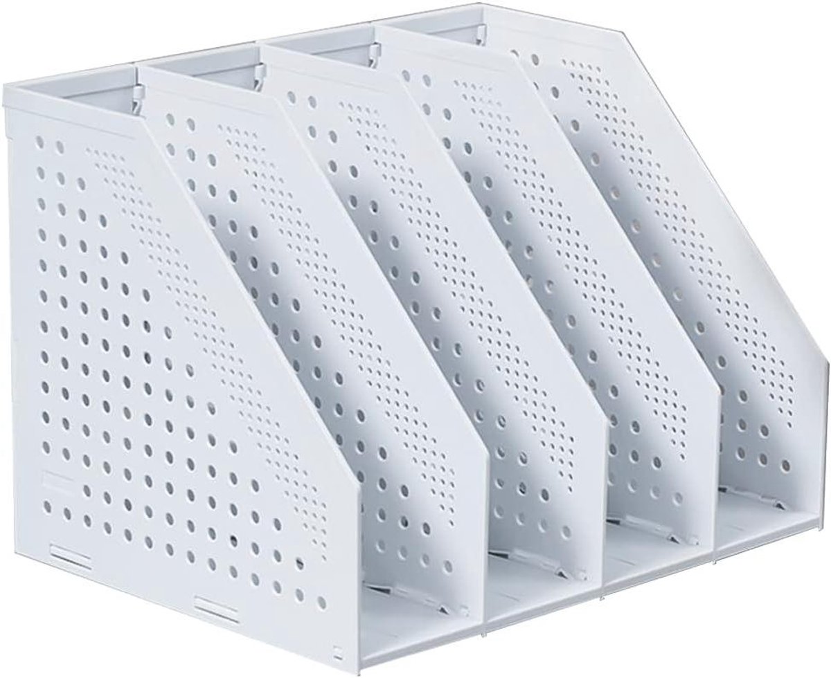 Opvouwbaar Bureaurek - Boekenstandaard Opbergrek - Bureau Organiseren - Vier voudige Ruimte - 33x25x24cm - Wit