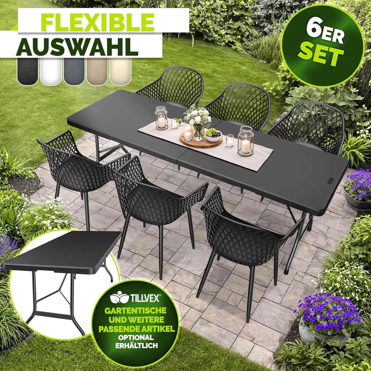 ErgoComfort Weerbestendige Tuinstoel Set van 6 52×55×83 cm met Armleuningen – UV-bestendig & 120 kg Draagkracht Outdoor Dining Stoelen