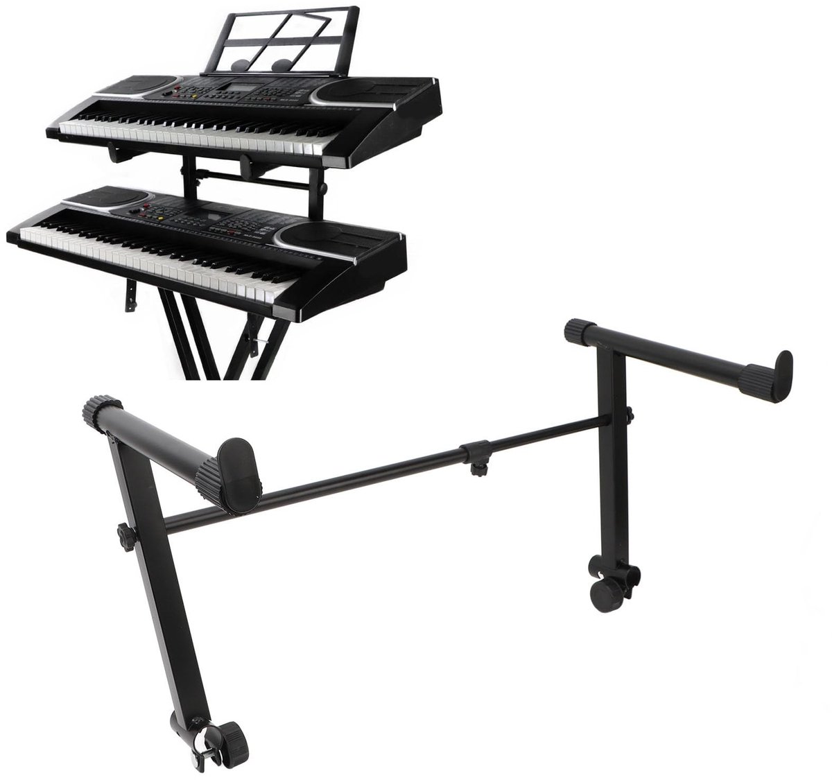 Dailygoods - Keyboardstandaard 2 laags - Niveaustandaard - Verstelbare hoogte - Geschikt voor Elektronische Piano - L-vorm - Ruimtebesparend