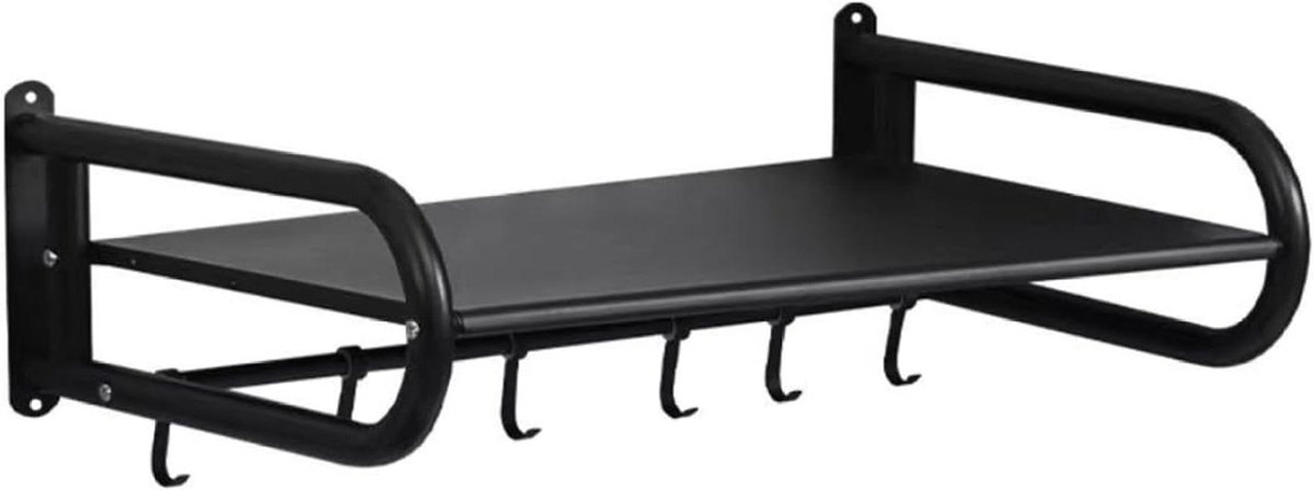 Magnetron Wandplank - Keukenrek - Keuken Organiseren - Met Haken - 50 cm - Zwart