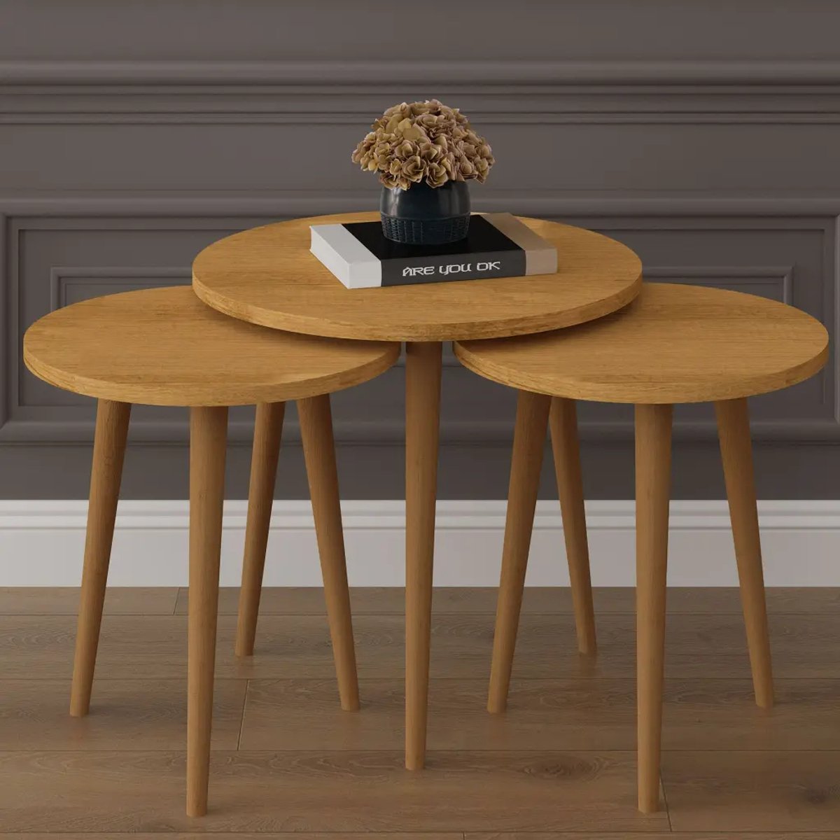 Bijzettafel set van 3 - Nesttafel - Pijnboom