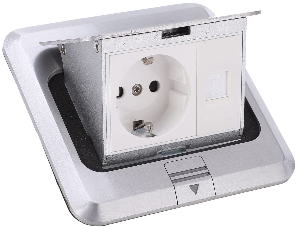 SOUQONE- Vloercontactdoos Waterdicht - Pop-up Stopcontact - Aluminiumlegering - Ingebouwde Kluis - IP44 Bescherming - 250V/16A