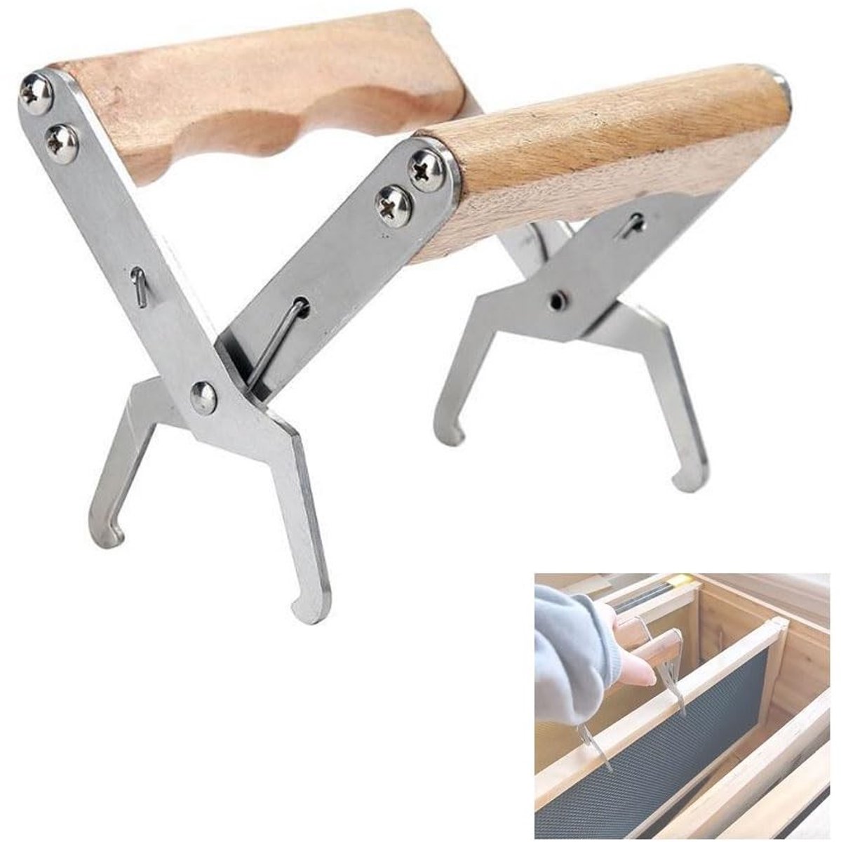 SOUQONE- Bijenframe Grip - Roestvrij Staal - Houten Handvat - Gereedschap Imkerij - Hefboom Grijper - Duurzaam - Eenvoudig Gebruik - Imker Gereedschap