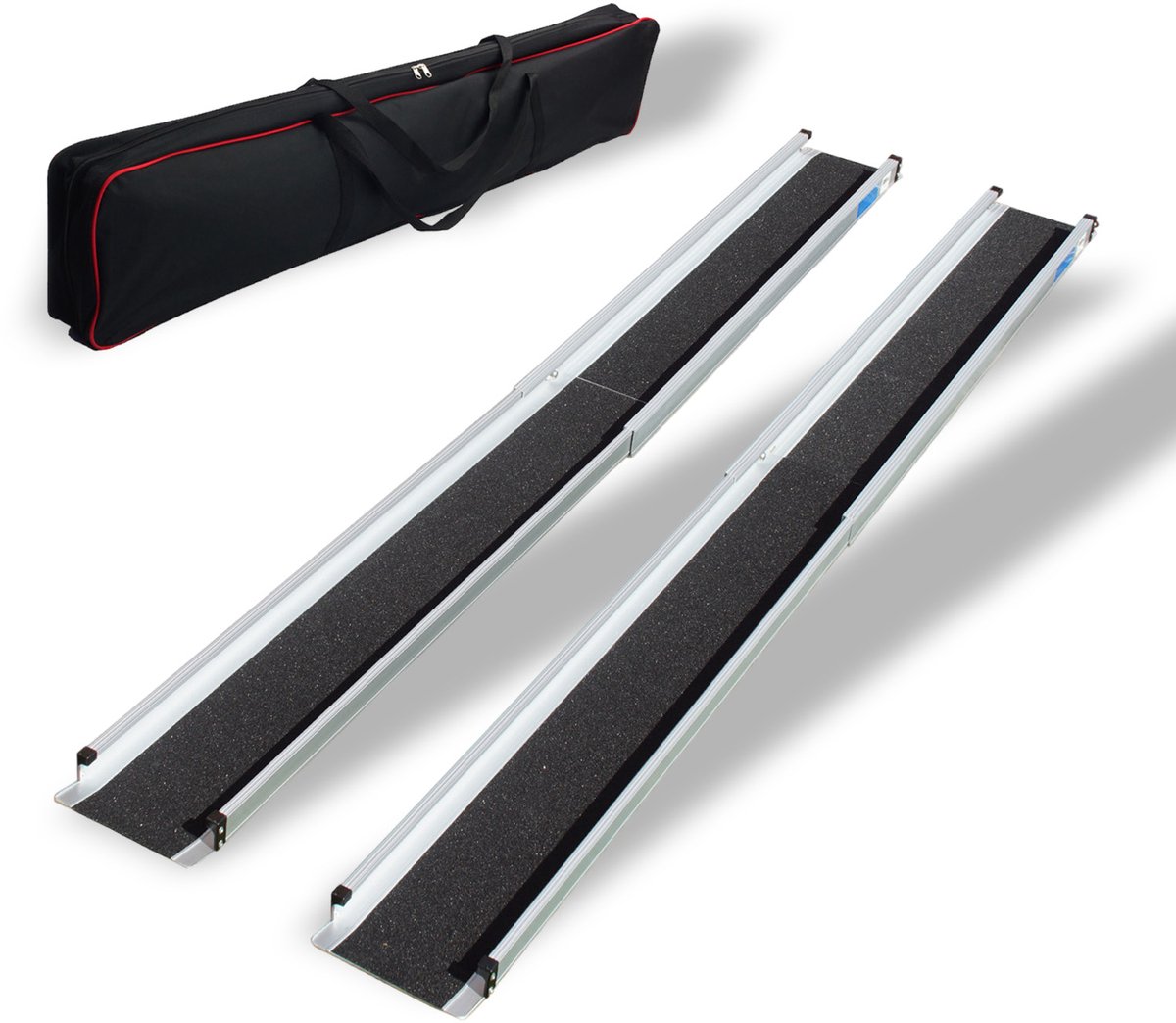 TRUTZHOLM - Telescopische Rolstoeloprijplaat Set - 105-183 cm - 272 kg - Aluminium Grijs/Zwart - Uitschuifbare Helling Met Tas