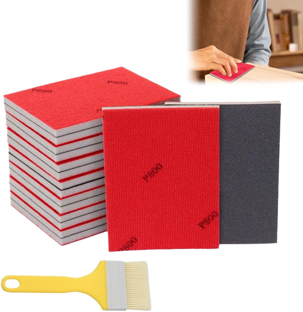 Dailygoods- Schuursponzen Set van 39 Stuks - Schuurpapier Fijn - Nat/Droog - Voor Hout/Metaal - P120-P3000 - Inclusief Penseel