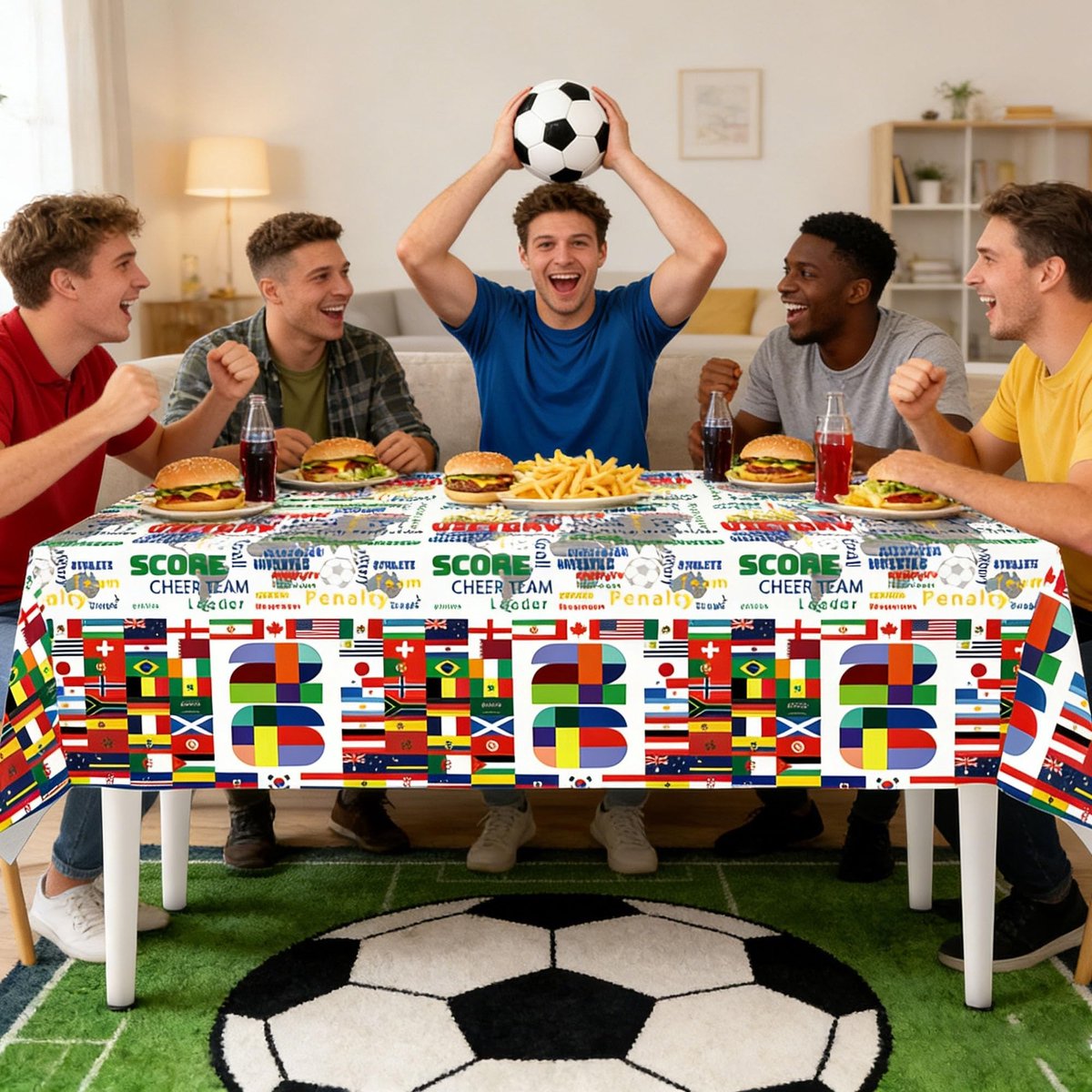 Dailygoods- Tafelkleed Waterdicht - Wegwerp Tafelkleed - Kunststof Tafelkleed - Voetbalfeest Tafelkleed - 274 x 137 cm - Nationale Vlaggen Design - Feesttafelkleed