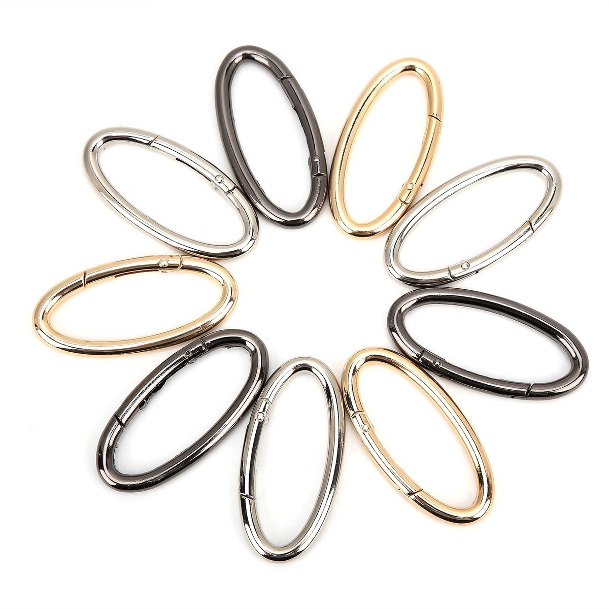Dailygoods - 9 Stuks Karabijnhaken - Ovaal, Open, Rond, Sleutelhanger en Gespsluiting