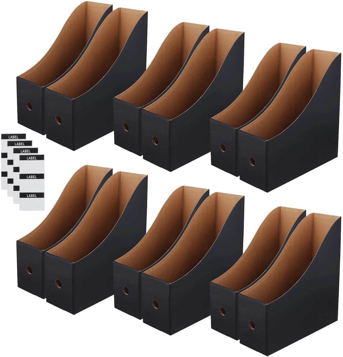 Dailygoods- Tijdschriftenhouder Set van 10 - Kartonnen Organizers - Met Etiketten - 26 x 9 x 27 cm - Stevig - Voor Kantoor en Thuis - Magazijnhouder