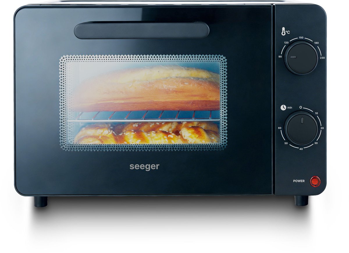 Seeger Mini Oven 10 Liter – Mini Oven Elektrisch met Timer & Temperatuurregeling 90-230°C – PFAS-vrij – Zwart - SGR1900BK