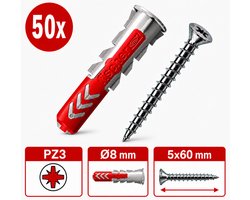 Fischer & Tornitrex pluggen en kruiskop schroeven set 8mm Duopower | 50 sets