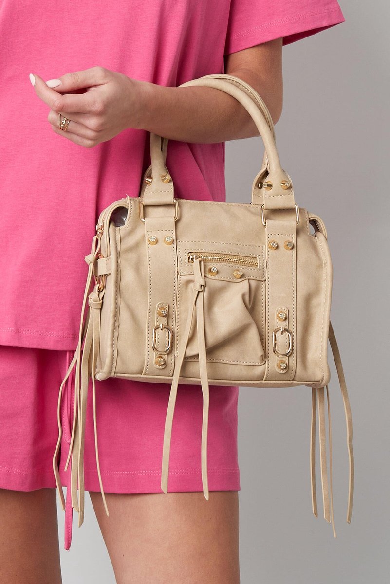 Spring accent fringe tas - Kameel