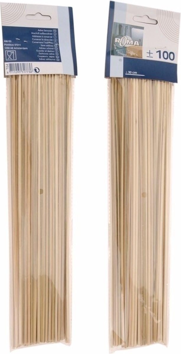 Okado Satéprikkers 300 Stuks – Bamboe Satéstokjes 25 cm – Houten Prikkers voor BBQ, Gourmet, Hapjes, Spiesjes en Keuken